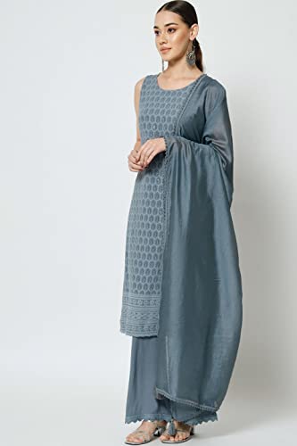 Image of SHOPPING QUEEN Women's Rayon Chikankari Lucknowi Kurta Palazzo with Dupatta Set