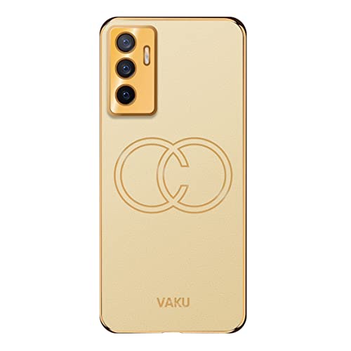 Image of Vaku Luxos Skylar Back Cover Case for Vivo V23e 5G with Leather Pattern Design Gold Electroplated Soft TPU Cover| Shockproof Protective Case - Gold