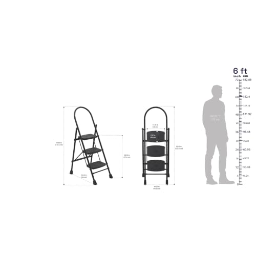 Image of Wakefit Premium 3 Step Foldable Ladder | Strong Alloy Steel | Wide Anti-Skid Steps | Supports Up to 150 kg | Rust Resistant | Heavy Duty Portable Ladder - Ascenta Black