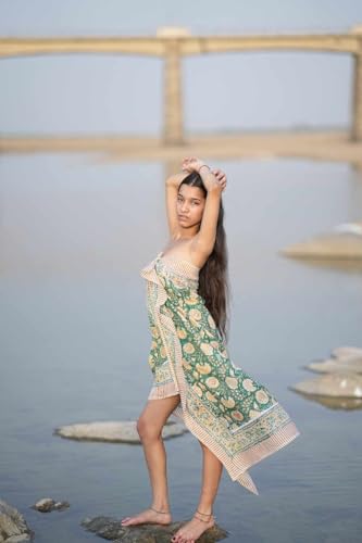 Moss green Hand Block Print Cotton Scarf, Cotton Sarong, Bagru Printed, Pareo, Decorative Summer Beach Pareo Jaipur Print2