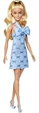 Barbie Fashionistas Doll #237 with Wavy Blonde Ponytail Wearing Blue Bow Halter Dress, Black Hair Bow Accessory and Matching Blue Heels