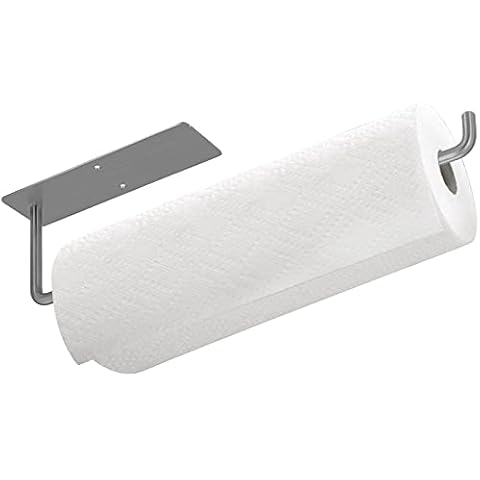 HONZUEN Self Adhesive Wall Mount Stainless Steel Kitchen Roll Holders, No Drilling Kitchen Paper Towel Holders Rack, Anti-rust Kitchen Paper Tissue Roll Holder for Cabinet Bathroom Toilet, Silver Cover