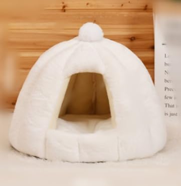 猫ハウス 冬用 猫用ベッド 猫 ドーム型 ベッド 犬小屋 小動物用 ペット用寝袋 保温防寒 可愛い 柔らか 水洗え 滑り止め 小型犬 キャット 人気 室内用 休憩所 寝床クッション付き (48*40cm,白です)