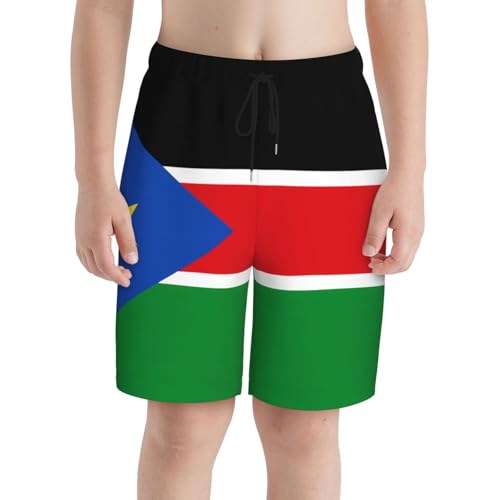 Flag of South Sudan Youth Beach Pants, Soft and Breathable, with Drawstring Waist, Suitable for Sports and Leisure.3