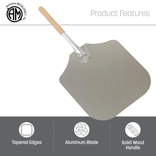 Image of American Metalcraft 2814 28 inch Aluminum Pizza Peel with 12 inch Wood Handle, 14 inch x 16 inch Large Blade