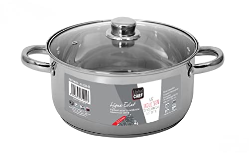 Faitout en Inox avec Couvercle en Verre, 2.5 L Capacité, 20cm Diamètre