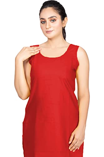 Image of Women's Cotton Long Camisole for Kurti /Suit Slip /Long Inner /Samij for Women Sameej /Knee Length Inner Wear /Sameez /Kurti Slip /Round Neck /Invisible
