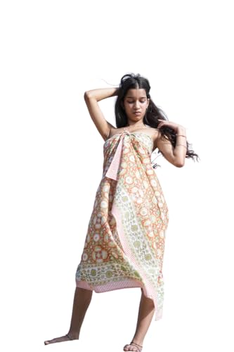 Artisan Handblock Print Cotton Sarong Boho Wrap Beach Cover UpIndian Cotton Beach Sarong – Hand Printed & Lightweight