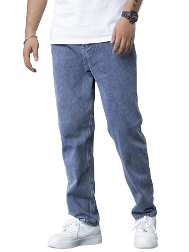Image of AVANOVA Men's Slant Pocket Wide Leg Jeans - Casual Loose Fit Denim Pants, Cotton Blend Trousers with Slant Pockets for Daily & Streetwear (Jeans-139)
