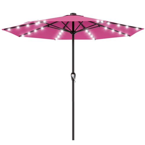 Image of AreShark 12FT Large Patio Umbrella with Solar Lights, Solar Powered Outdoor Umbrella with Crank, Patio Table Market Umbrellas for Garden, Deck, Backyard, Pool and Beach, Rose Pink