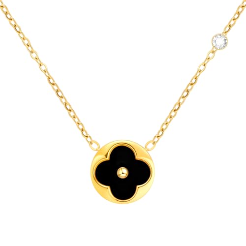 Collier trèfle en argent 925 et onyx noir d'exception pour femme