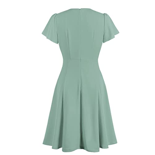 Wellwits Women's Ruched Bow Tie A Line Vintage Formal Work Dress2