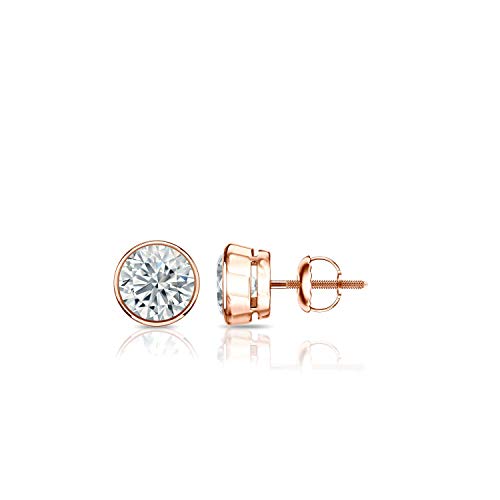 1/3 Carat Lab Grown Diamond Round Stud Earrings in 14k Gold (G-H, VS1-VS2, cttw) Bezel Set, Screw Back by Diamond Wish