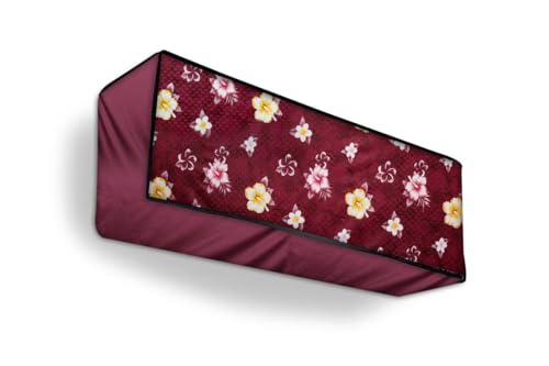 Image of Split Ac Cover With Indoor for 1.5 Ton Capacity Water Resistance & DustProof (Maroon Flower)