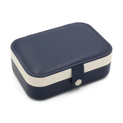 Image of Lazer Accessories Jewellery Organiser PU Leather Zipper Portable Storage Box Case with Dividers Container for Rings, Earrings, Necklace Home Organizer | Navy Blue