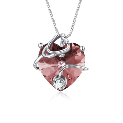 Collier stéthoscope argent 925 massif et gemme cœur étincelante