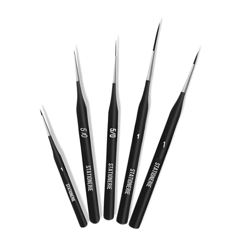 Image of Stationerie Paint Brush Set Handmade Soft Aqua Long Synthetic Hair with Stainless Wire Ideal for Art Paint, Watercolor, Quill, Oil Acrylics, Artists (Detailers Set of 5)