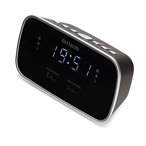 Aiwa CRU-19BK: Radio Reloj Despertador Color Negro, Digital, Doble USB Charge para Cargar Smartphones y Tablets Cover