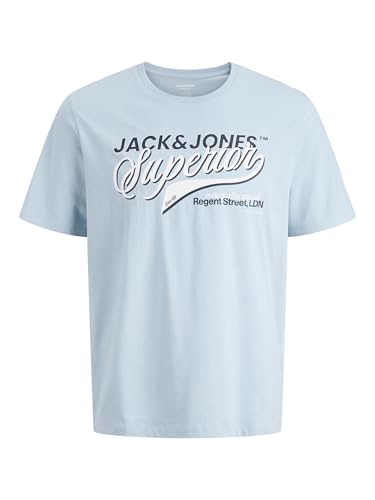 JACK & JONES Jjelogo SS Ss26 Sn T-Shirt à col Rond à 2 col, Bleu céleste, M