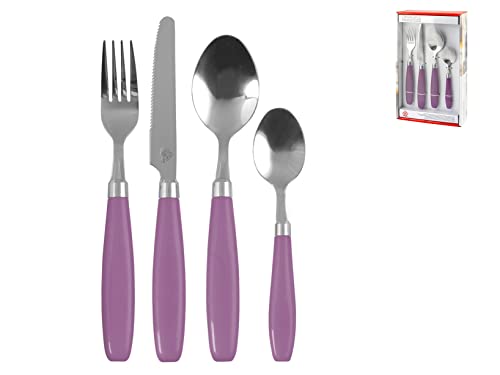 HOME Servizio Posate 24 Pezzi Dinamika Manici Lilla Arredo Tavola, Acciaio Inossidabile