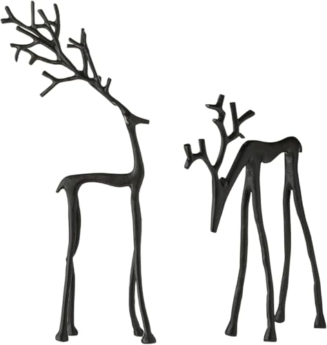 Sculture di renna, scultura di renne in metallo nero, finitura nera, stile europeo, decorazione moderna di renna, decorazioni da tavolo di Natale per caminetto, soggiorno, camera da letto, decorazione