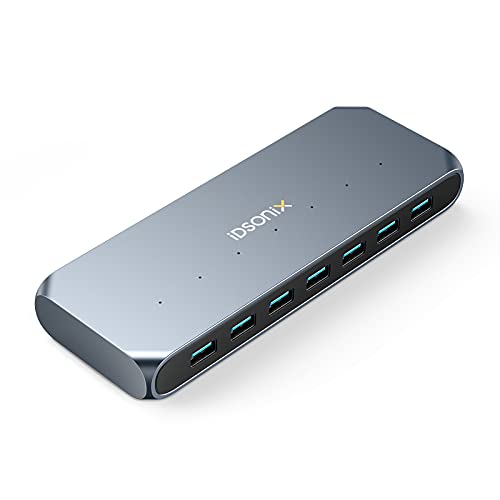 iDsonix USB Hub, 7-Port 12V / 2A Powered USB 3.0 Hubs, 5Gbps Data Transfer USB-A Hub, Aluminum Alloy USB Data Hub for Laptop, MacBook, Mac Pro, iMac, Surface Pro, PC, HDD, SSD, Printer, Camera, ect.