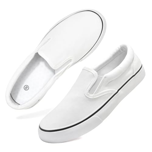 Women's Slip on Canvas Shoes Classic Casual Sneaker, Fashion Sneakers for Walking No Lace Travel White