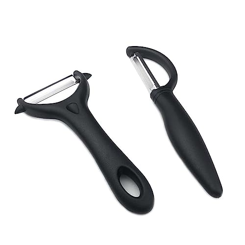 SJBAUTYO 2er Sparschäler Set, Kartoffelschäler Spargelschäler Edelstahl Schäler Multifunktion Y-Förmig Gemüseschäler mit Pendelklinge Universalschäler für Gemüse Obst Karotten(Schwarz)