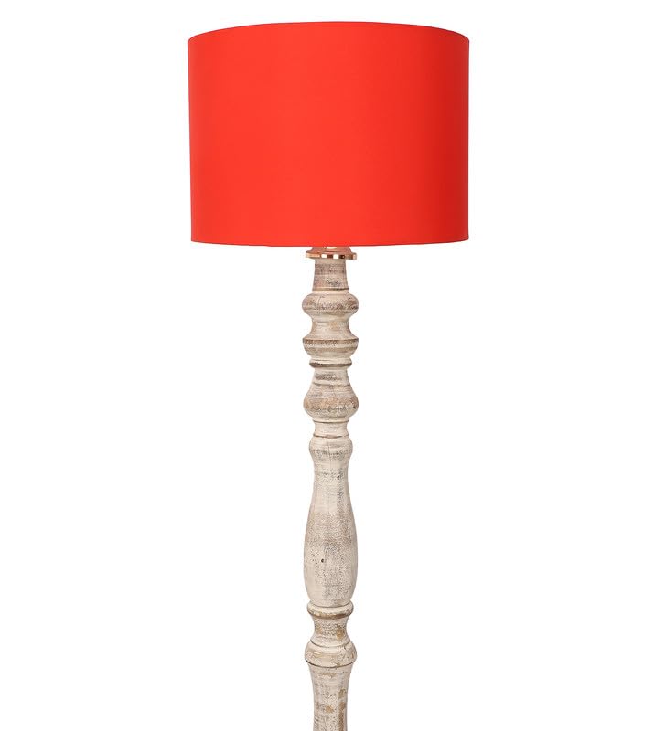 Image of tu casa Mango Wooden Floor Lamps with Red Shade for Home Decor, Bedrooms Corner, Living Room, Gifting, Diwali Decoration, Hall, Office, Study Room (Height: - 56 inch) - Bulb not Included