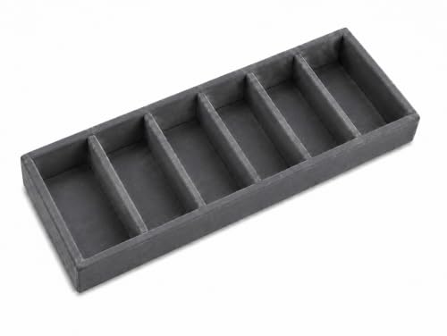 Image of La Trove 6 Slot Velvet Bangle Organizer Tray for Kada & Bracelets, Grey | Soft lined sections hold bangles, kada, bracelets & rings; keeps accessories sorted in drawer, wardrobe & dressing table