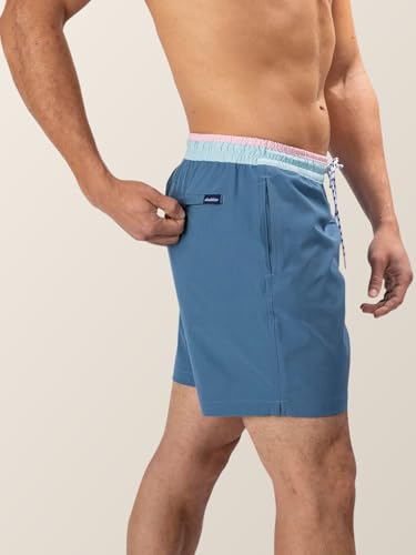 Image of Chubbies Mens Swim Trunks - Mens Swim Shorts with 4-Way Stretch, 5.5 inch Beach Shorts with Elastic Waist, Drawstring,Mesh Lining, Dusty Blue, Small