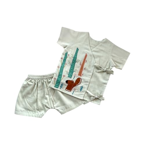 Image of Organic Cotton Jhabla Set for Infants and Toddlers | Front Buttons Unisex Jabla | Soft Mulmul