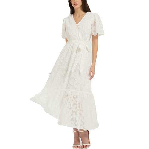 Image of Women's Summer Bohemian Floral Chiffon Dress Cap Sleeve V Neck Ruffle Long Flowy Boho Casual Vacation Dresses