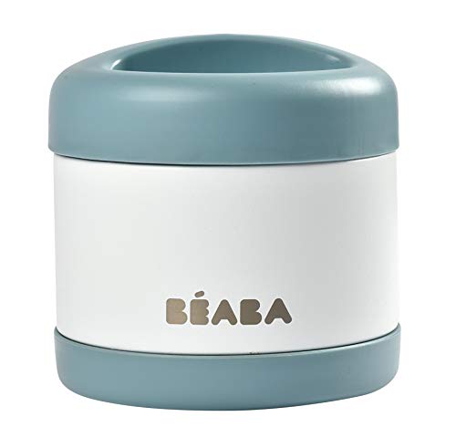 Image of Beaba Stainless Steel Insulated Food Jar 16 oz, Kids Thermos, Lunch Containers, Leakproof, Wide Opening, Suitable for Hot and Cold Foods (Cloud)