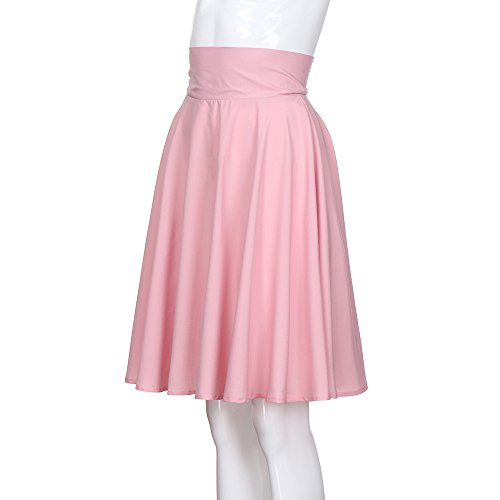 NREALY New Women's Solid Flared Retro Casual Knee Length Pleated Midi Office Work Skirt2