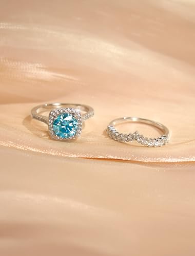 Moissanite Engagement Ring for Women, 2CT D Color VVS1 Clarity, 925 Sterling Silver with 18K White Gold Plated Moissanite Wedding Band, Ideal Gift for Women2
