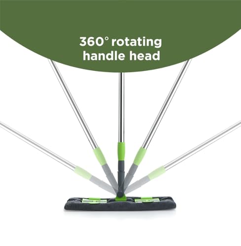 Image of Flat Microfiber Floor Mop with Adjustable Handle | Wet & Dry Cleaning Mop for Tiles, Wood & Marble | Reusable Washable Mop Pads | 360 Rotating Head | Home Cleaning Tool