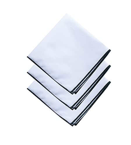 Image of 3-Pk Mens Cotton White Pocket Square with Color Border(10 Colors)