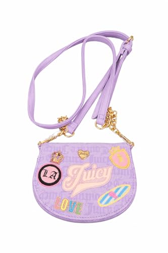 Juicy Couture Run the World Mini Rounded Flap Bifold Crossbody, lavanda com alça rosa, 14 cm L x 11,4 cm A x 6,3 cm P, ferragens douradas