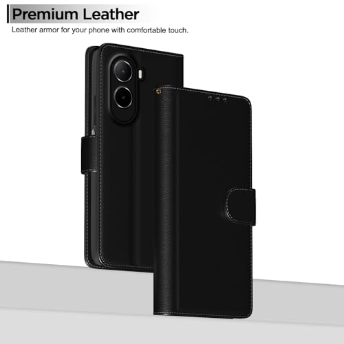 Image of Pikkme Flip Cover for Mi Redmi A7 Pro /Poco C85x 5G / C81 Leather Finish | Inside TPU with Card Pockets | Wallet Stand and Shock Proof | Complete Protection Flip Case (Black)