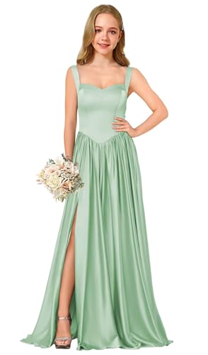 Square Neck Junior Bridesmaid Dress Spaghetti Straps Flower Girl Dresses with Pleated Satin A Line Formal Gown