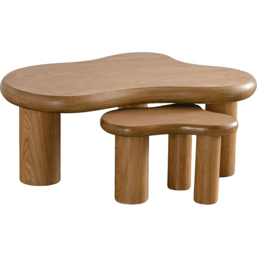 HOMIFAB Lot de 2 Tables Basses organiques gigognes en Bois - Wave
