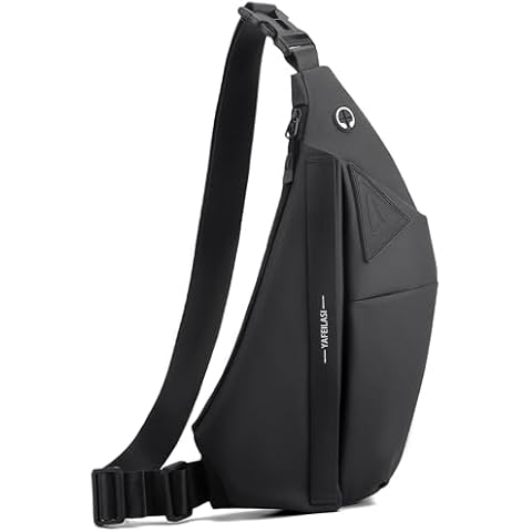 LKEX Sling Bag Anti-theft Chest Crossbody Waterproof Shoulder Cool Backpack Travel Personal Pocket for Men and Women (Black Right-Handed) Cover