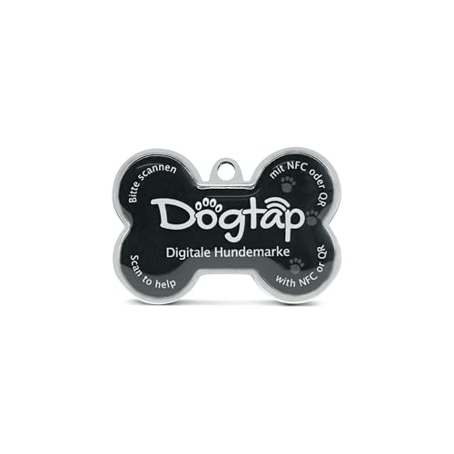 Dogtap Solid, digitale Hundemarke Knochen, mit NFC-Chip und QR Code für Kontaktdaten und Steckbrief, PVC, Metall, wasserfest, robust, 41,6 x 28,5 x 4,6 mm
