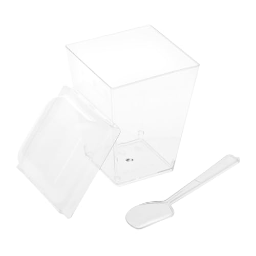 LEDMOMO 20 セットミニデザートカップ 透明プラスチック製 食品 仕様 蓋付き スプーン付き 小型前菜ボウル ケータリング用 ムース プリン ゼリー