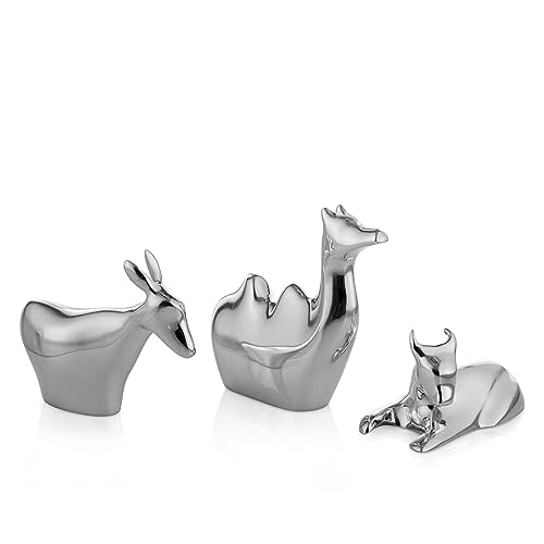 nambe Miniature Nativity Scene | 3-Piece Animal Figurines | Donkey, Camel, Bull Christmas Décor Set | Made of Metal Alloy Set | Designed by Alvaro Uribe