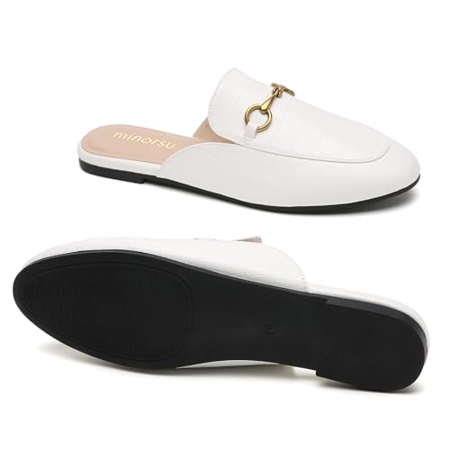 Image of Minorsu Buckle Mules for Women Flats Loafers Shoes for Work Office Business | Slip on,Round Toe,Backless,Slides, Casual