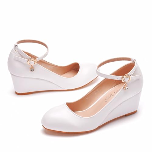 Women's Closed Toe Wedge Pumps - Low Heel Mary Jane Dress Shoes with Ankle Strap for Wedding, Office & Formal Events, Comfortable 2-Inch Heel