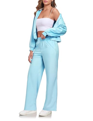 Womens Casual Velour Tracksuit Set Fall Sweatsuits 2 Piece Outfits Lounge Sets Full Zipper Hoodie Wide Leg Pants Set2