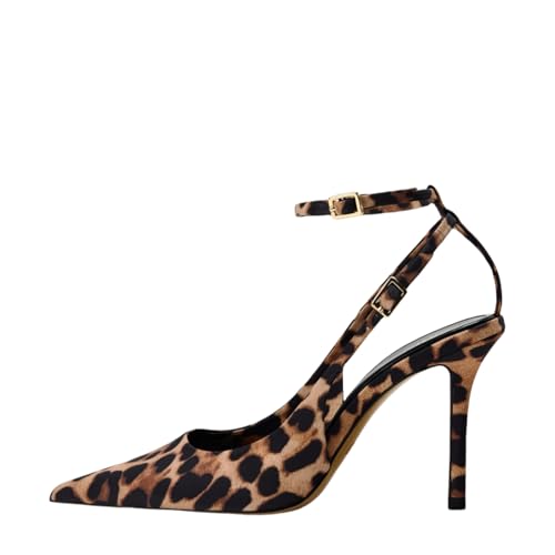 Women's Leopard Slingback Pumps Closed Pointy Toe High Heels for Women Animal Print Stiletto Ankle Strap Heeled Sandals Backless Slip On Fashion Pumps Wedding Dress Party Shoe